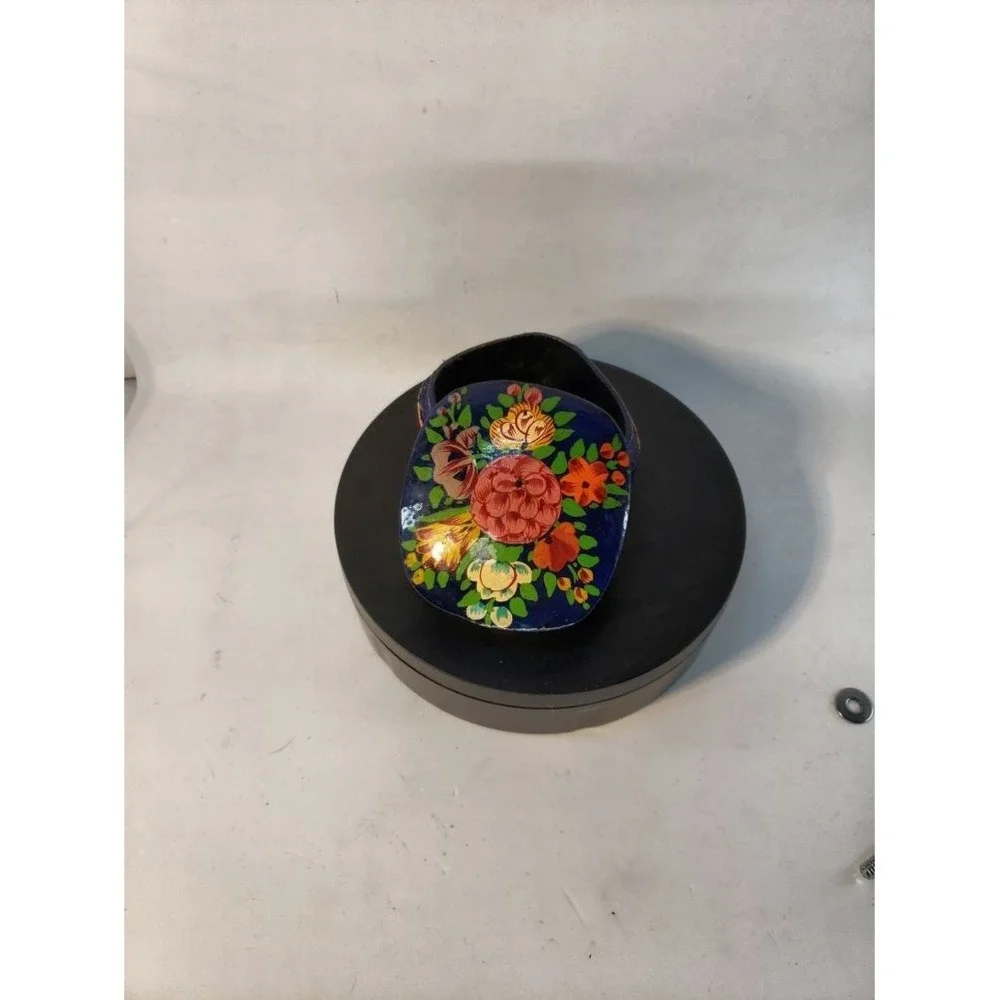 Handcrafted Kashmiri Floral Design Trinket Box Small Blue - Picture 10 of 11